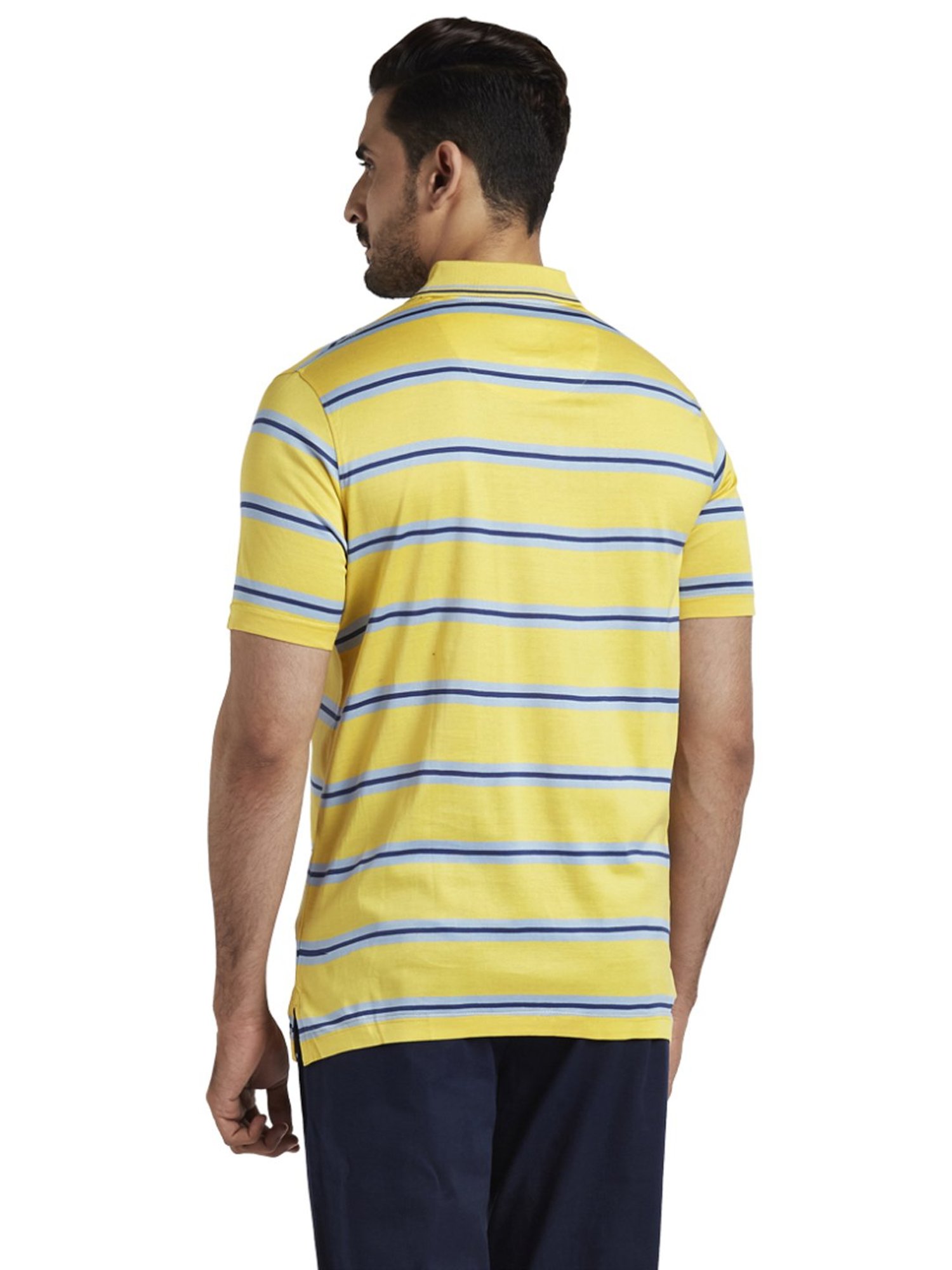 Colorplus Yellow Regular Fit Striped Polo T-Shirt