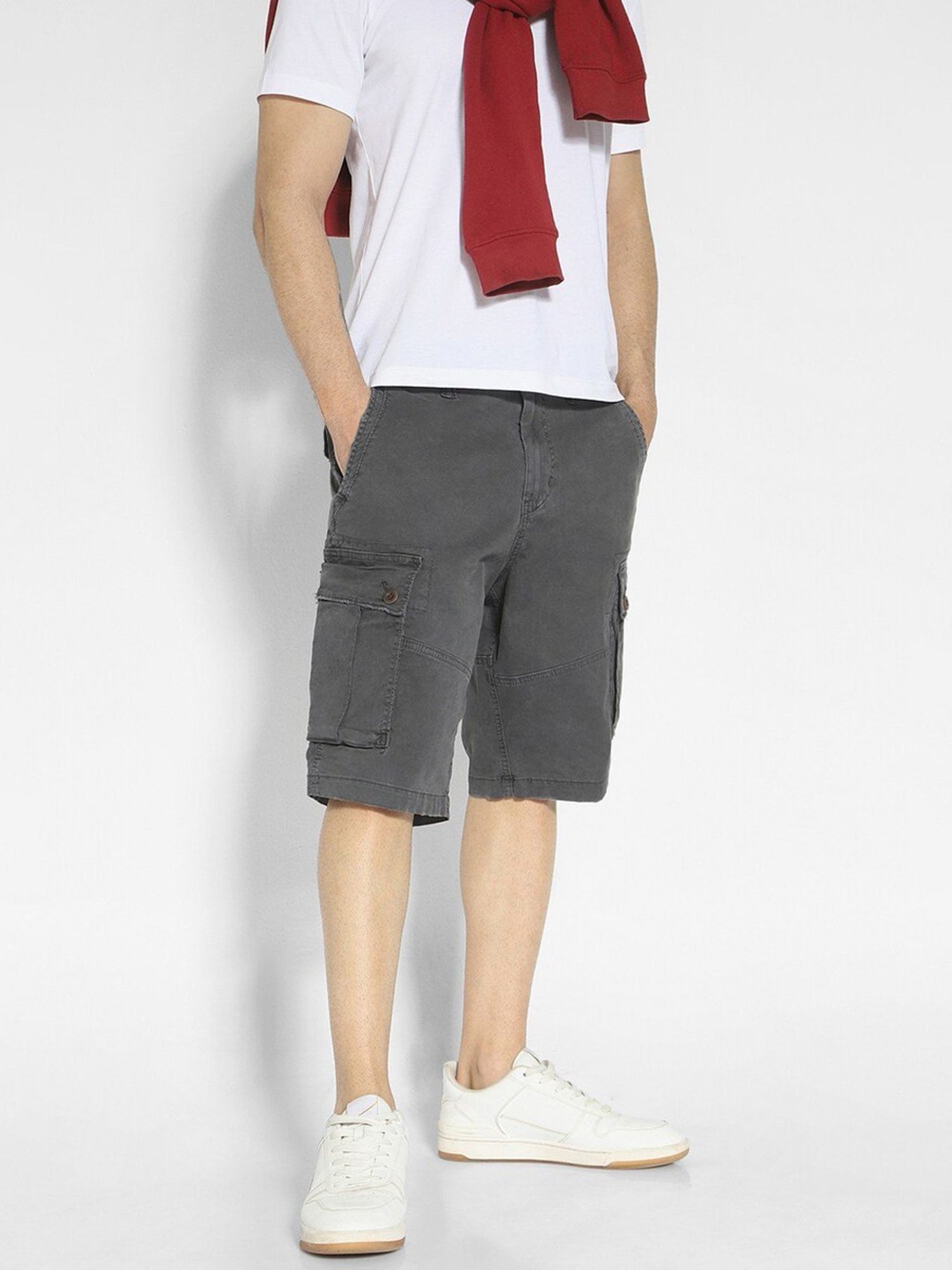 American Eagle Grey Regular Fit Cargo Shorts