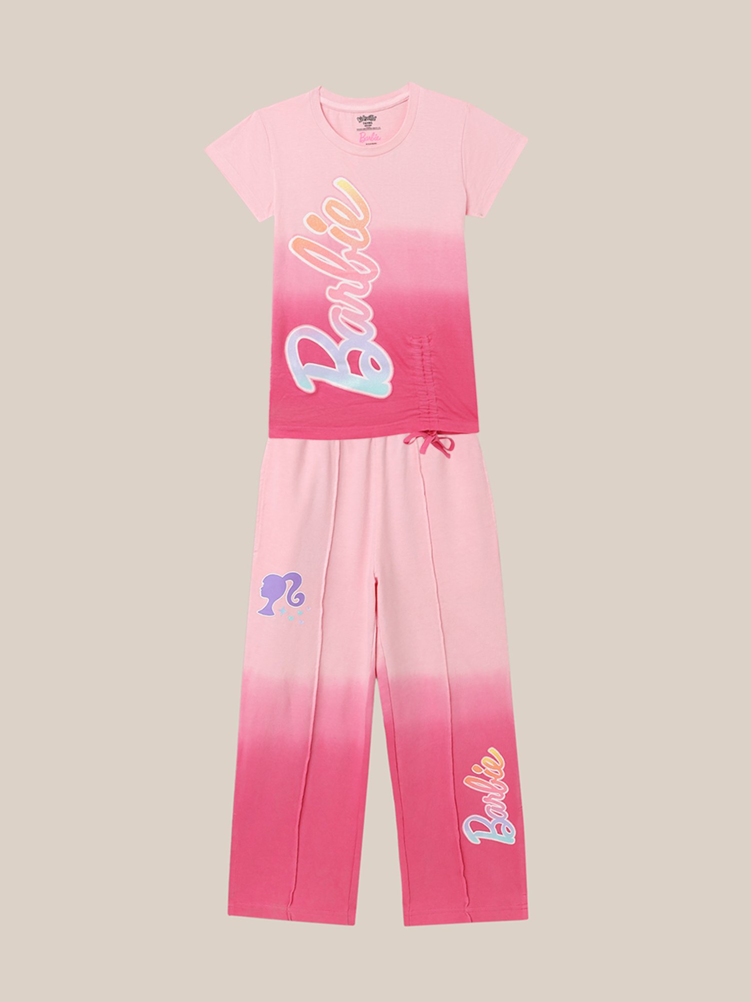 Kidsville Barbie Printed Pink Regular Fit Combo Set For Girls