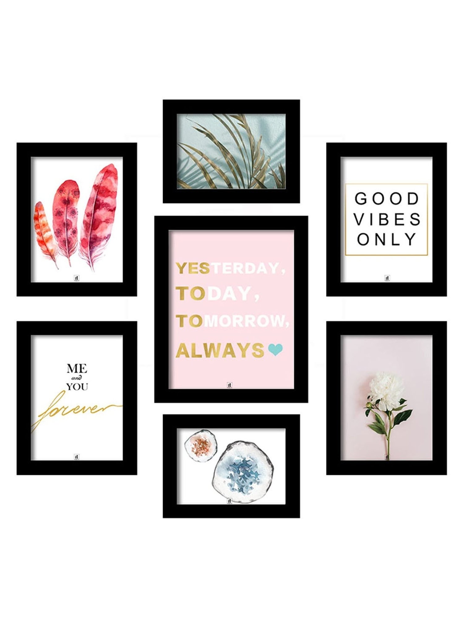 Art Street Black Engineered Wood Motivational Theme Framed Wall Quotes - Set of 7