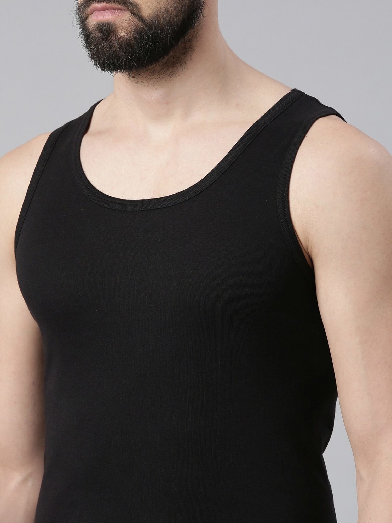 Force NXT Black Cotton Regular Fit Vest - Pack Of 8