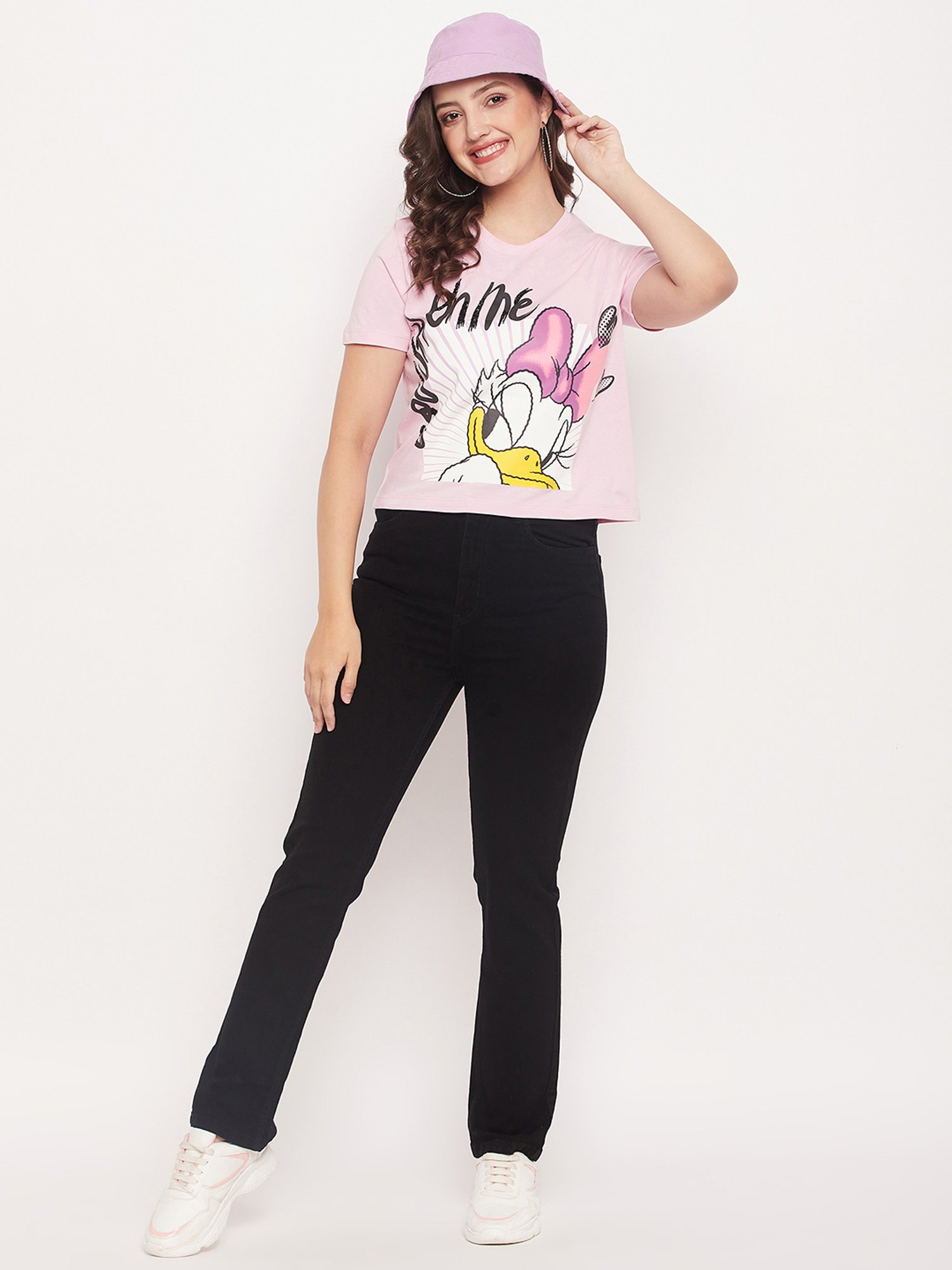 MADAME Pink Cotton Printed T-Shirt