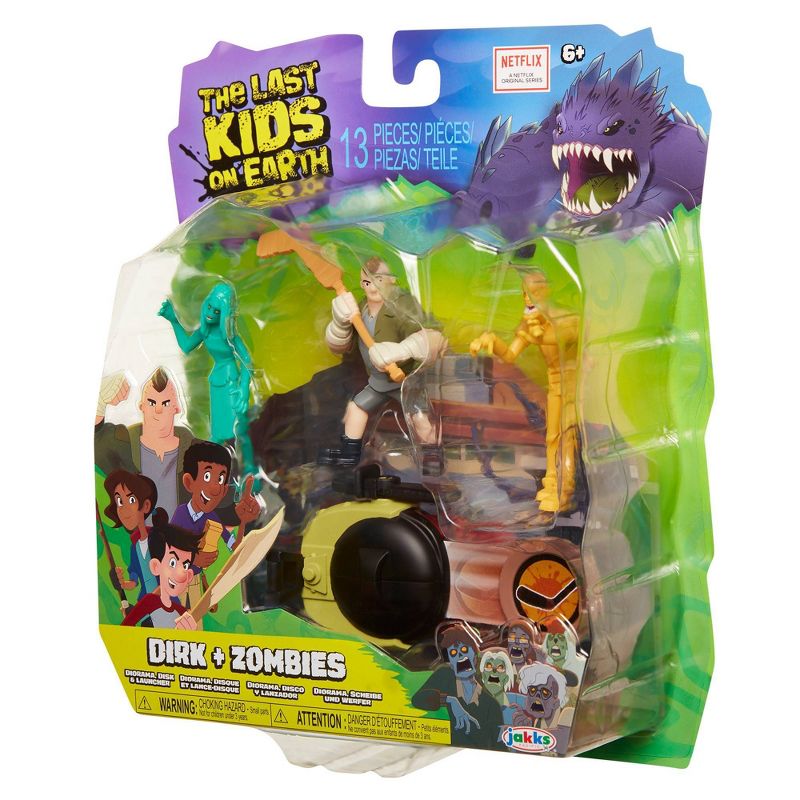 The Last Kids on Earth Dirk Action Figure 2.5" - Hero Pack Playset with 2 Zombies & Disk Launcher