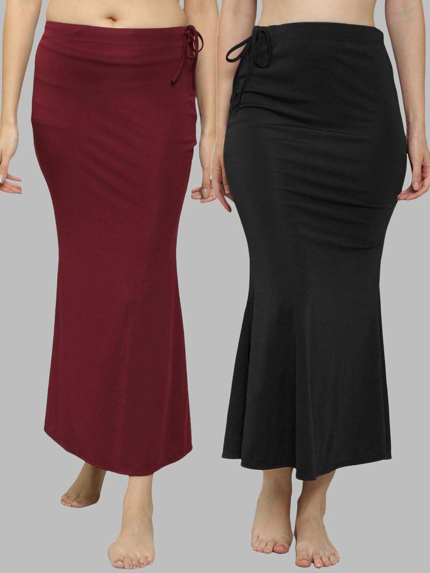 N-Gal Maroon & Black Plain Saree Shapewear - Pack Of 2