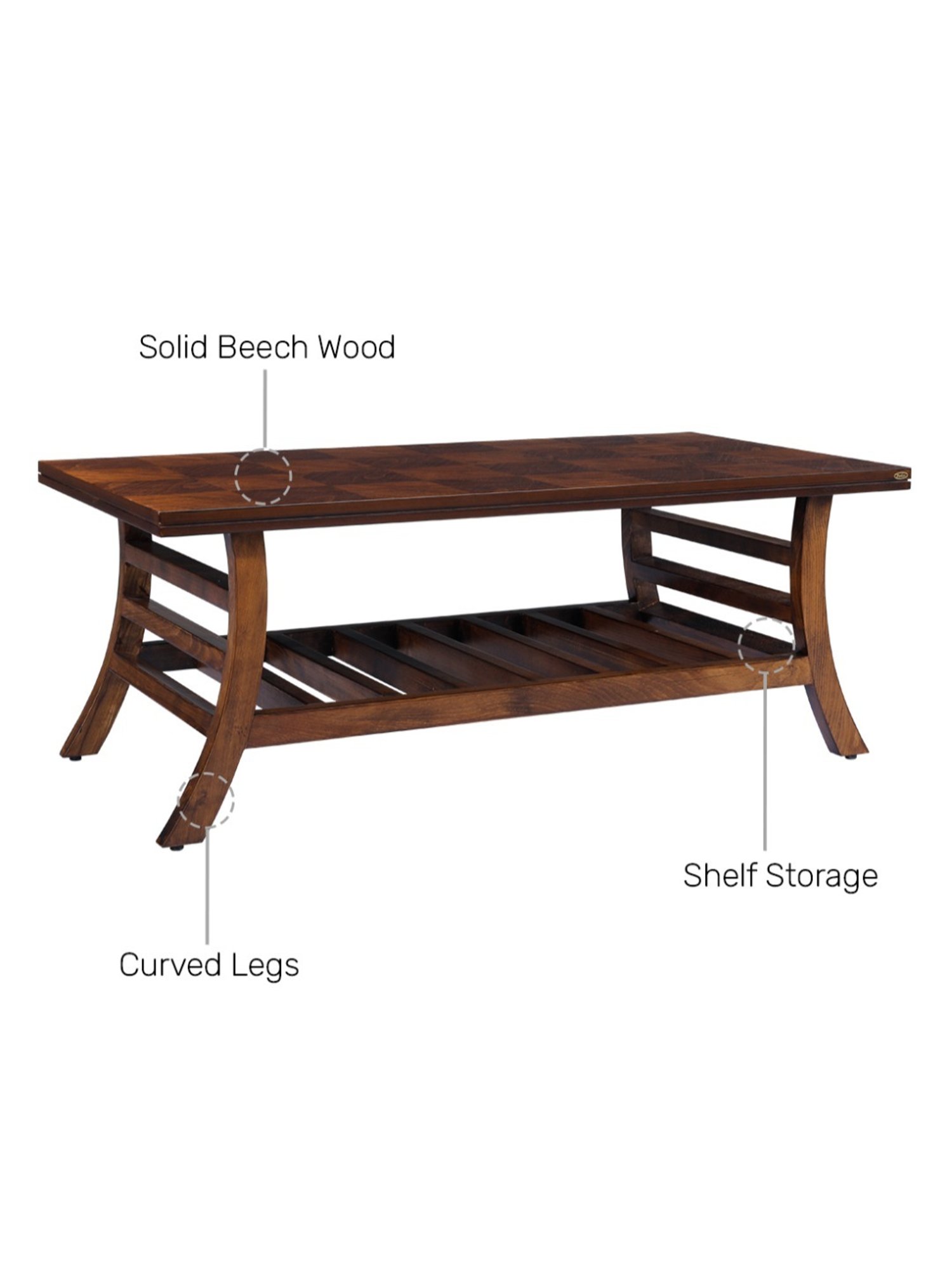 Durian Scarlet Brown Veneer & Solid Wood Coffee Table in Oak Finish