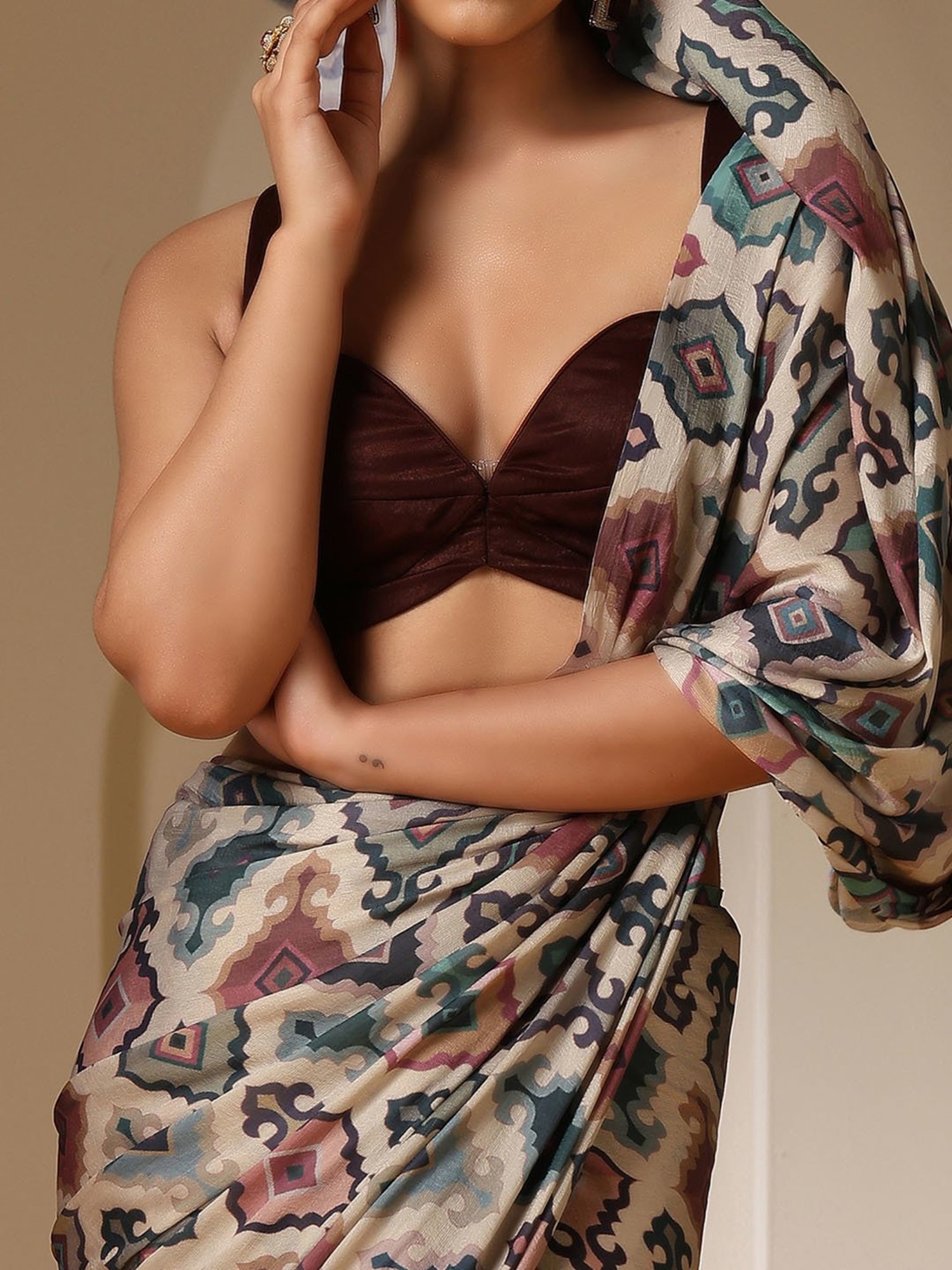 Swtantra Multicolor Printed Satin Saree With  Unstitched Self Blouse