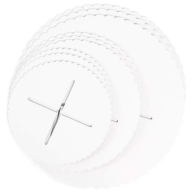 Sparkle and Bash 3-Pack 3-Tier Cardboard Cake Stand, Cupcake Dessert Treats Holder w/ Scalloped Edge, White