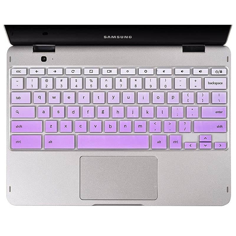 Samsung Chromebook Keyboard Cover 11.6, Silicone Keyboard Skin Samsung Chromebook 3 4 2 11.6 Inch, Samsung Chromebook 4 15.6 Inch, Samsung Chromebook Plus V2 12.2 Inch(Purple+Clear)