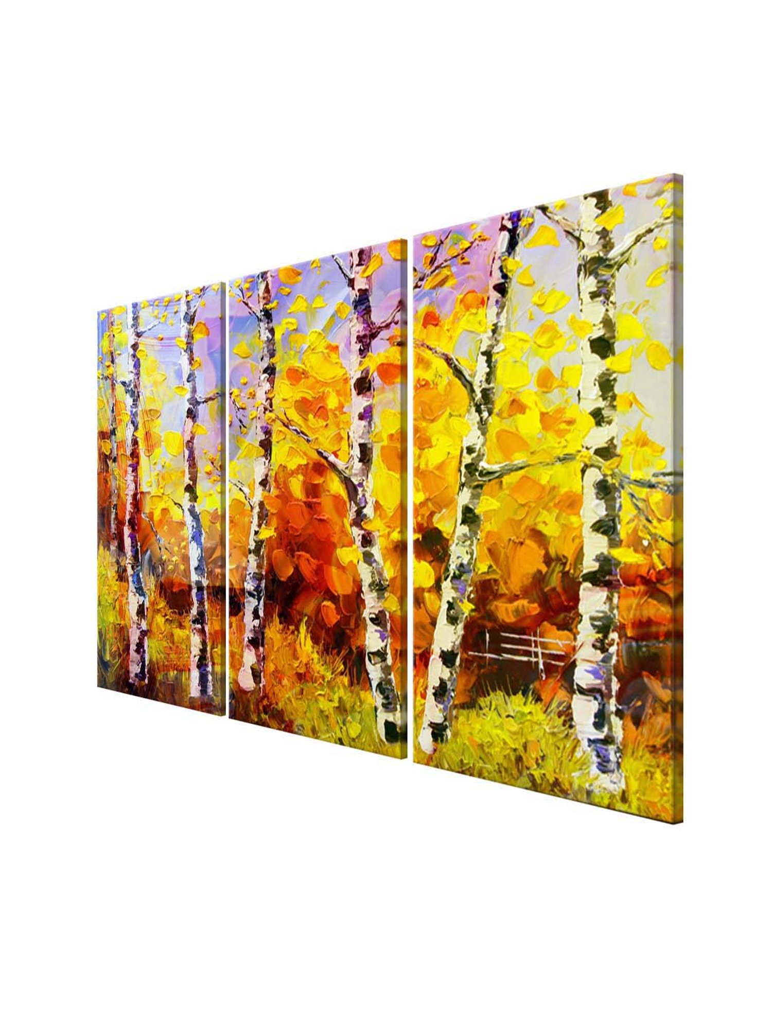 999Store Yellow Colourful Tree Art 3 Frame Canvas Paintings