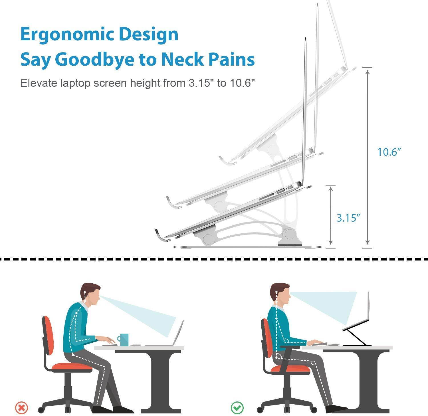 Nulaxy Laptop Stand, Ergonomic Adjustable Laptop Riser Computer Laptop Stand Compatible with MacBook, Air, Pro, Dell XPS, Samsung, Lenovo, Alienware All Laptops 10-17.3", Supports Up to 44 Lbs -Silver