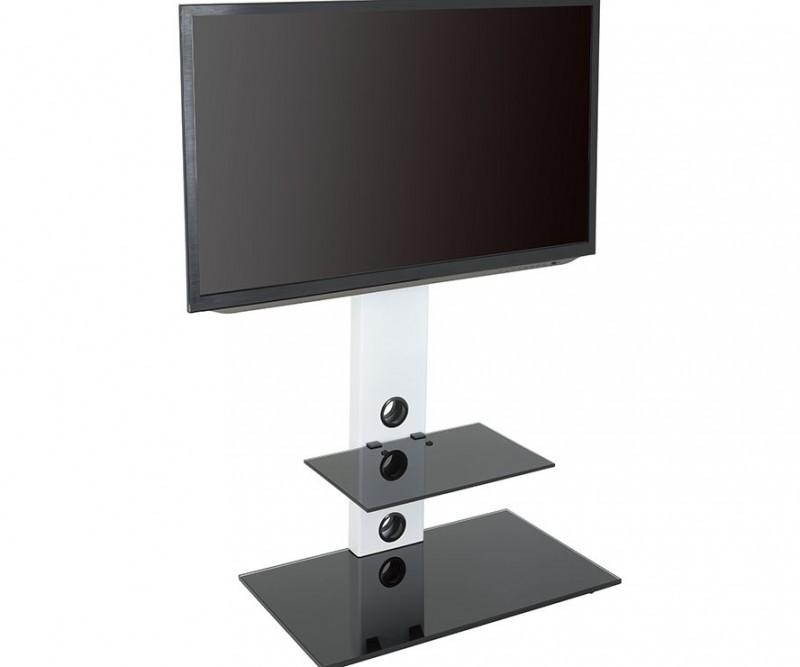 AVF FSL700LESW-A Lesina TV Floor Stand With TV Mounting Column For 32-Inch To 65-Inch TVs, Satin White With Black Shelf
