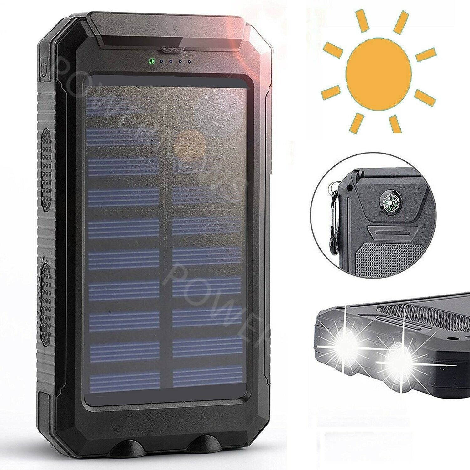 Waterproof 9000000mAh Portable Solar Charger Dual USB Battery Power Bank