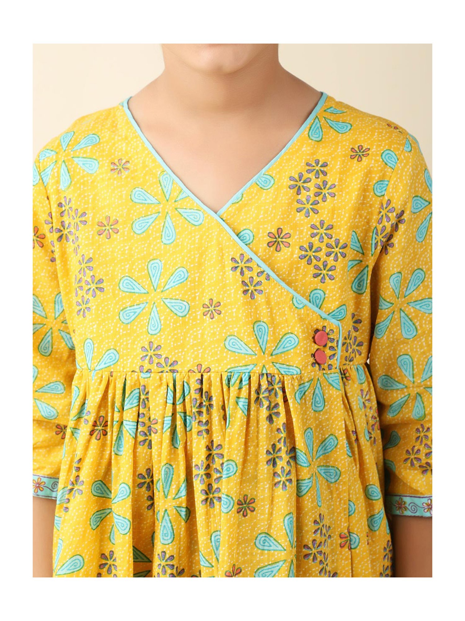 Fabindia Kids Yellow Floral Print Dress