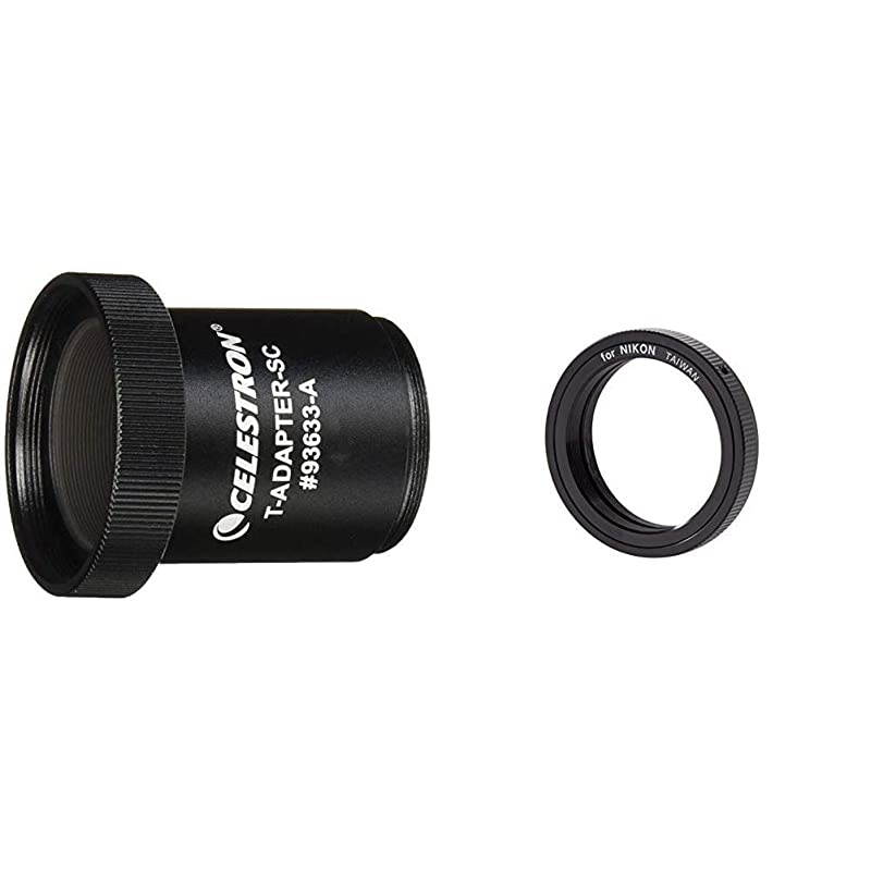 T-Adapter with SCT 5, 6, 8 with 9.25, 11, 14, Black (93633-A) & 93402 T-Ring for Nikon Camera Attachment