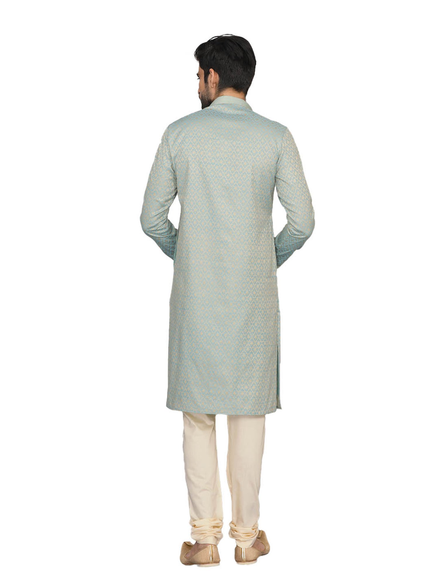 Manyavar Green & Beige Printed Kurta with Churidar Set
