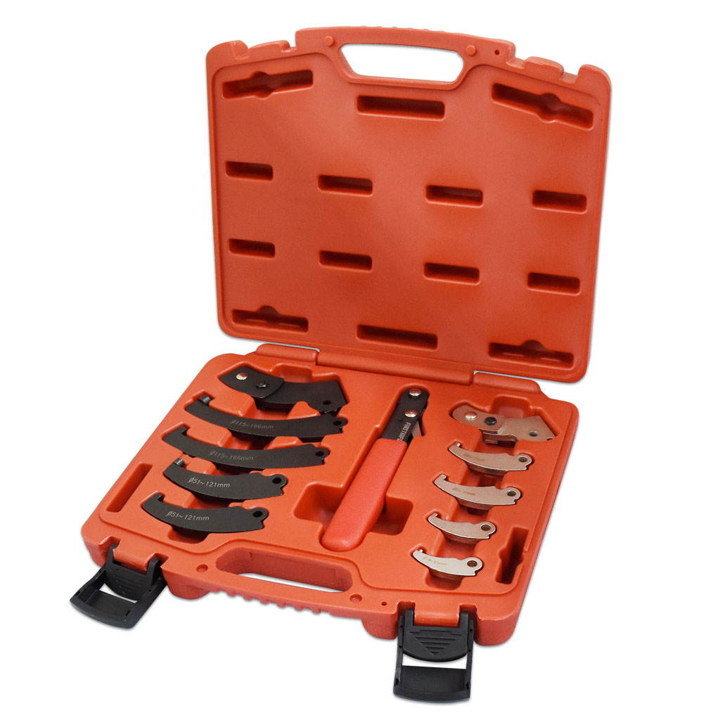 FIRSTINFO Adjustable Universal Pin & Hook Wrench Spanner 11 Piece Shock Absorber Tool Kit with Carrying Case For Suspension Collar, Normal Industrial Use