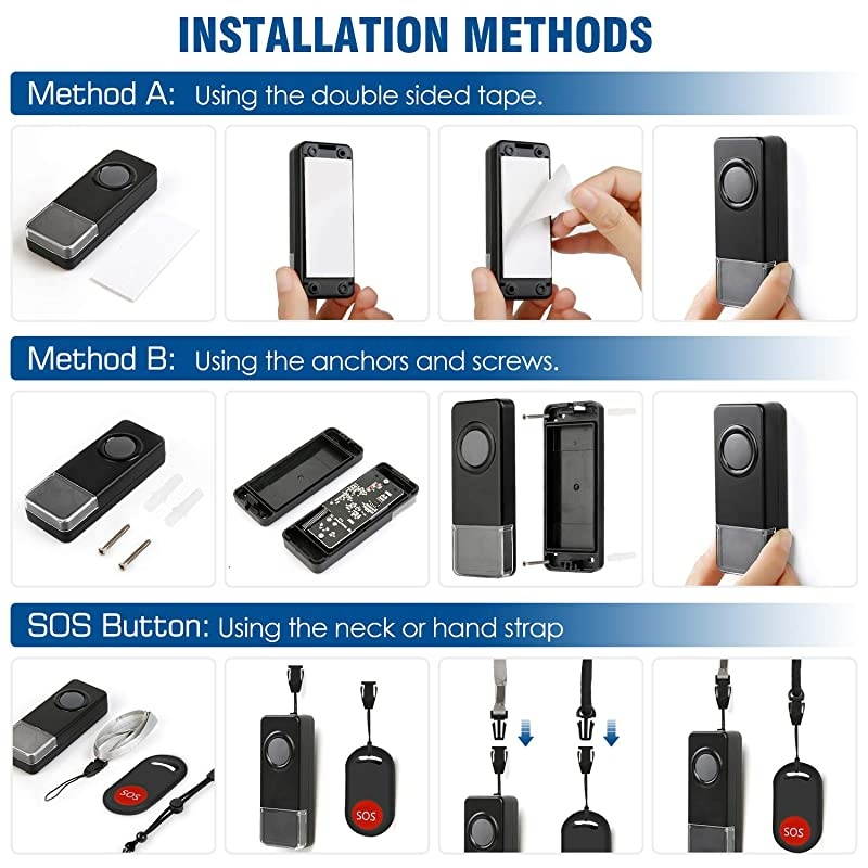 Wireless Caregiver Pager SOS Button -  Personal Smart Call System SOS Call Buttons/Transmitters & Receivers, Nurse Calling Alert Patient Help System for Home/Elderly