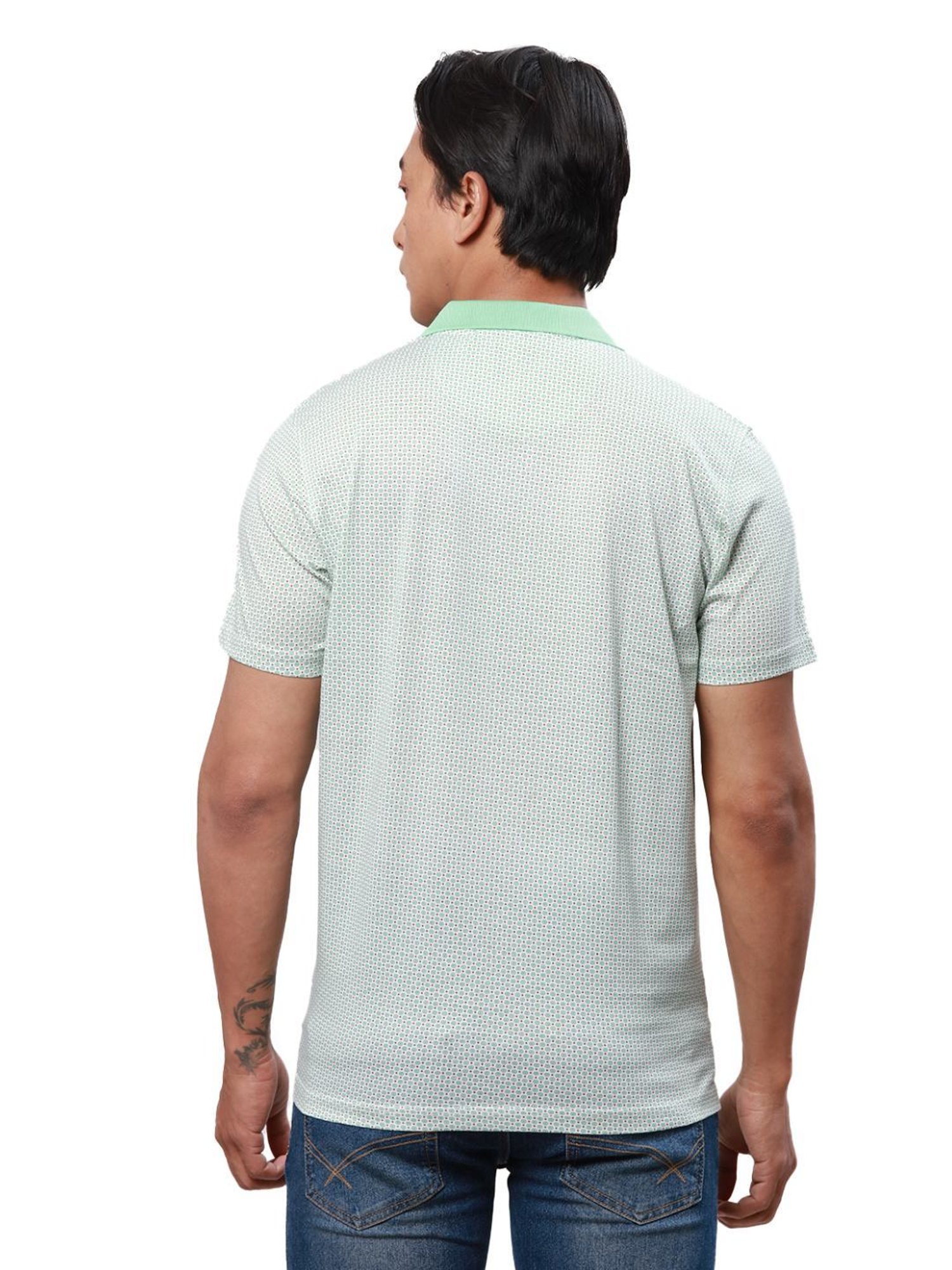 Park Avenue Green Cotton Slim Fit Printed Polo T-Shirt