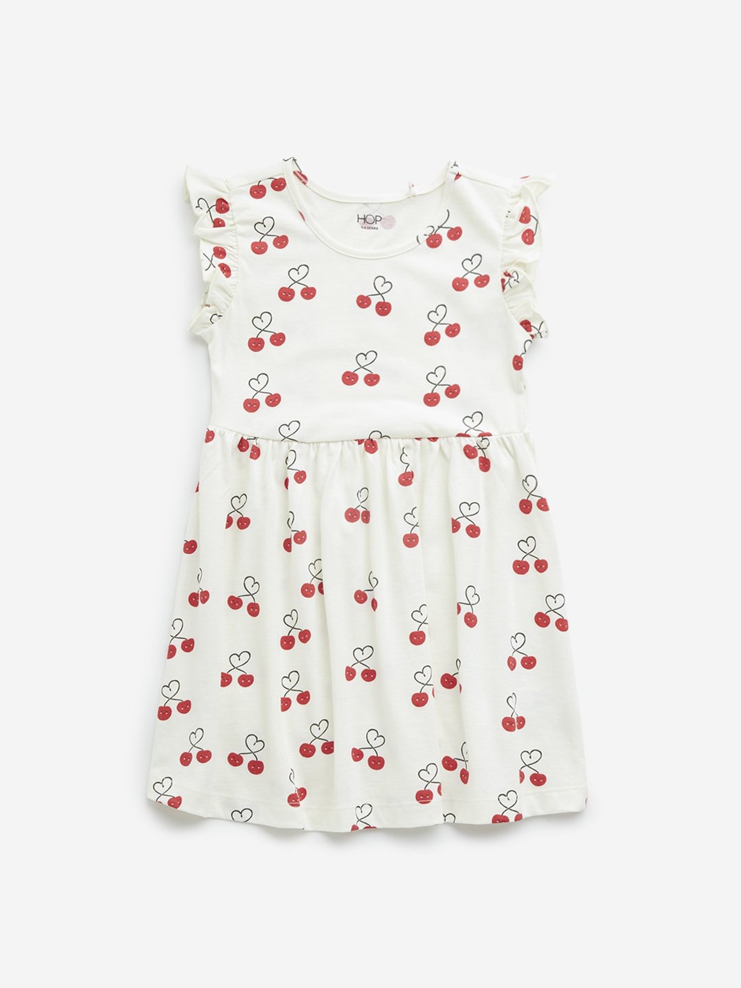 HOP Kids by Westside Off-White Cherry Printed Casual Cotton Dress