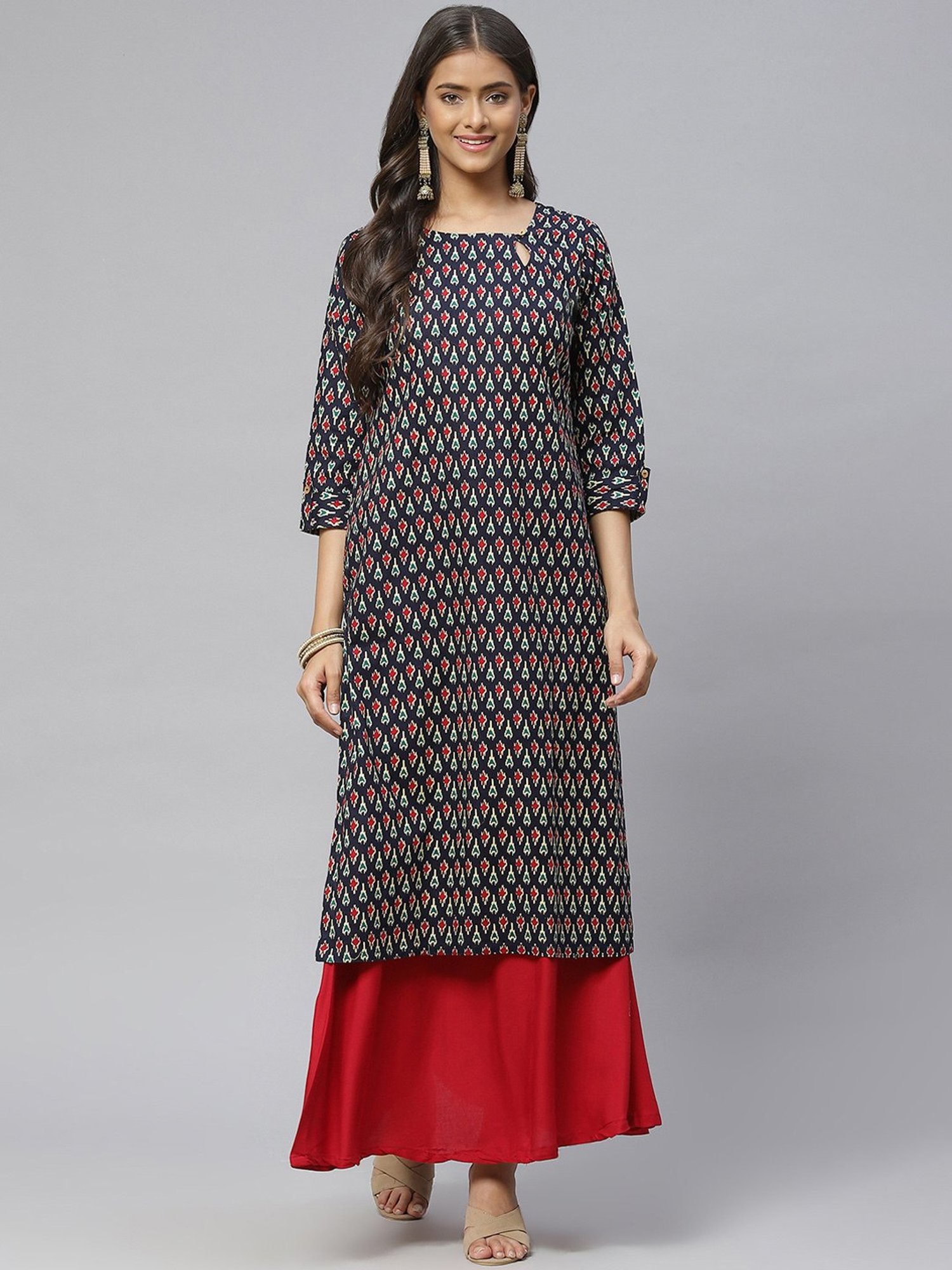 Aarika Blue Cotton Printed Straight Kurta