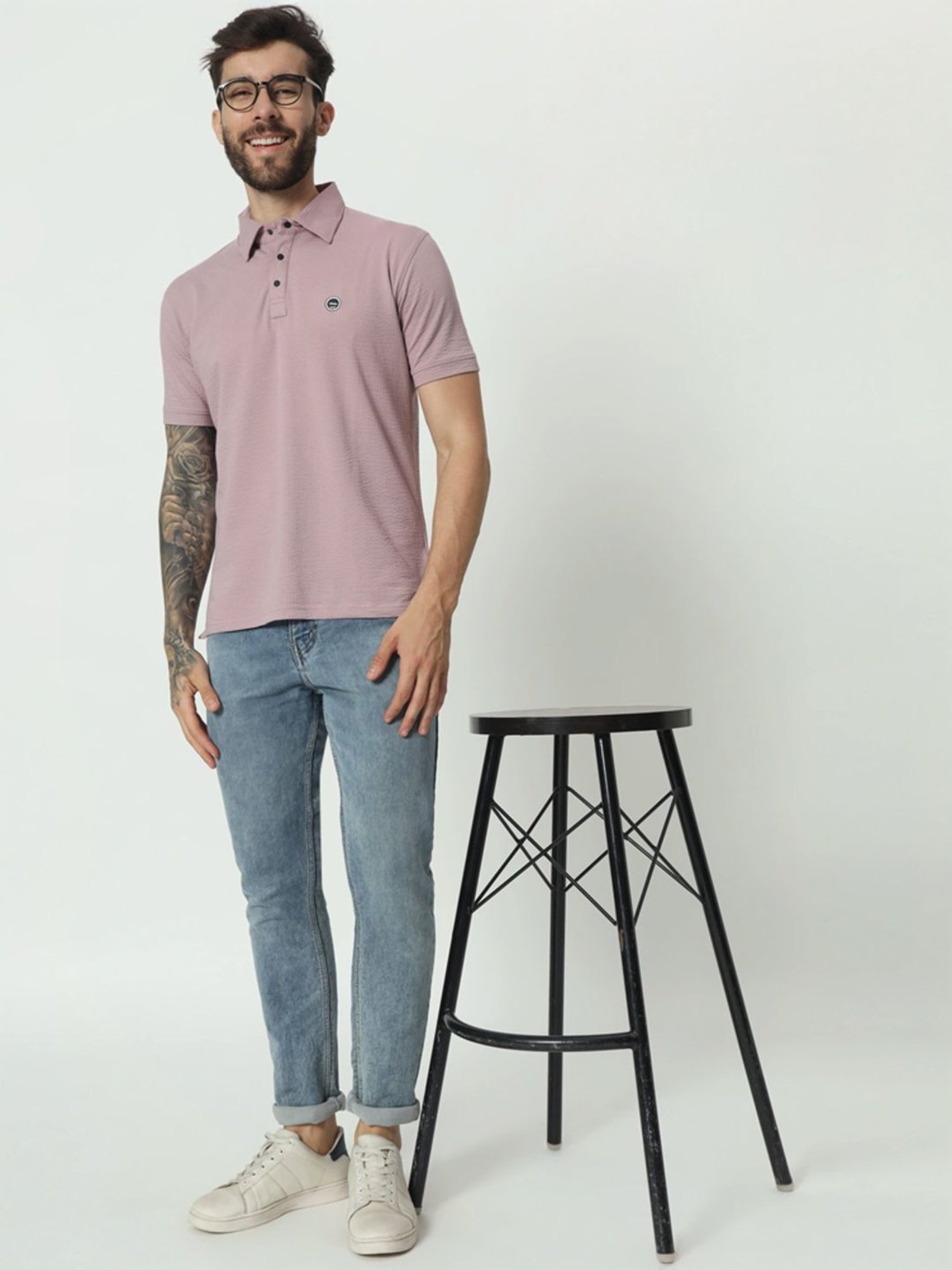 Tab91 Purple Regular Fit Self Pattern Polo T-Shirts