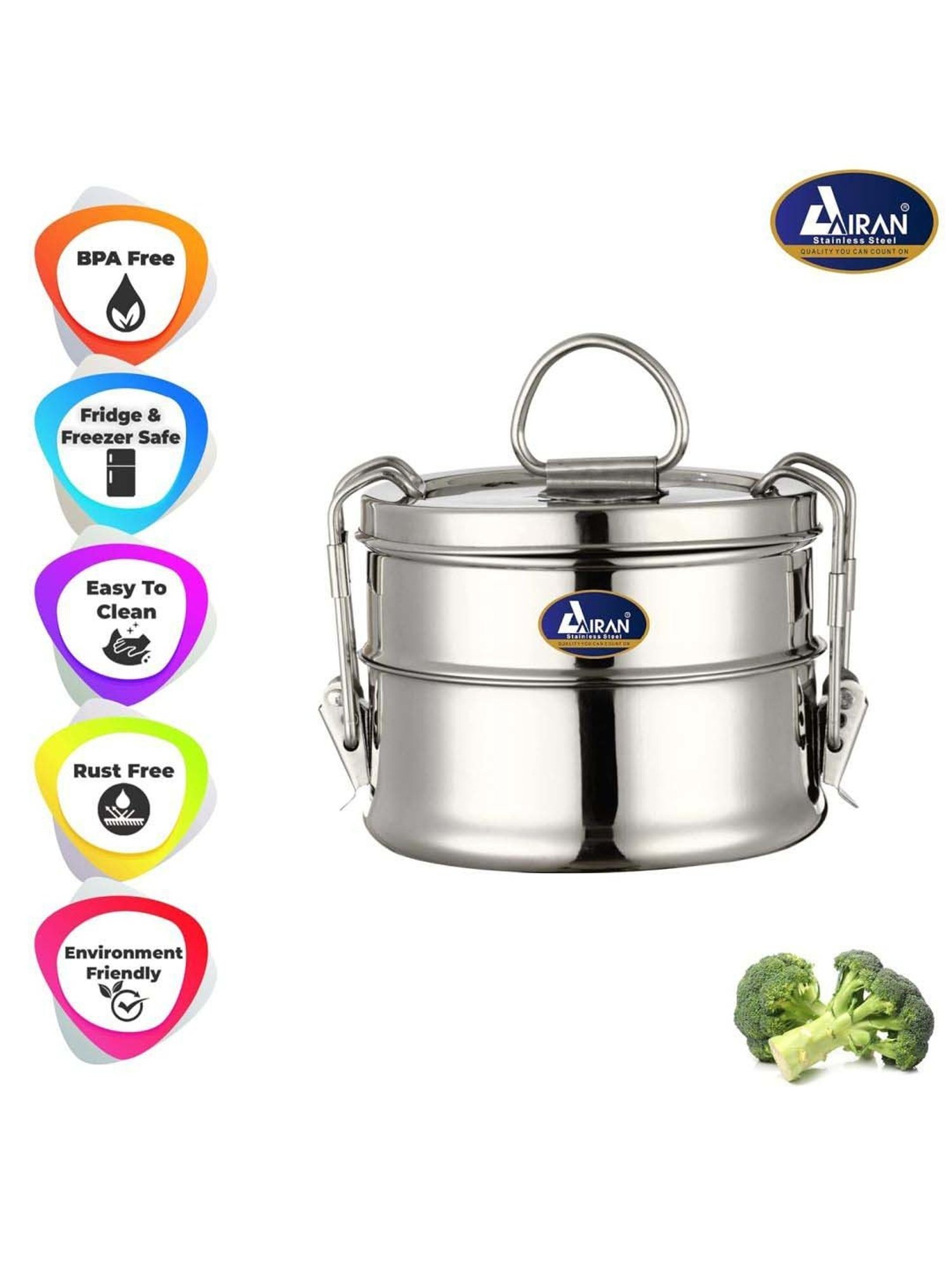 Airan Silver Stainless Steel Travelling Lunch Box Set For Office & School