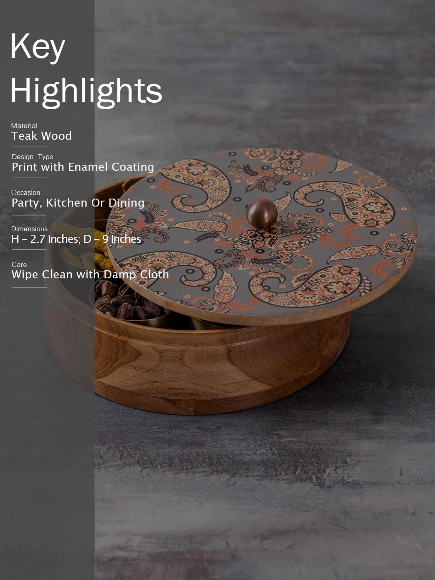 Nestroots Printed Grey Wood Serving Set of 2