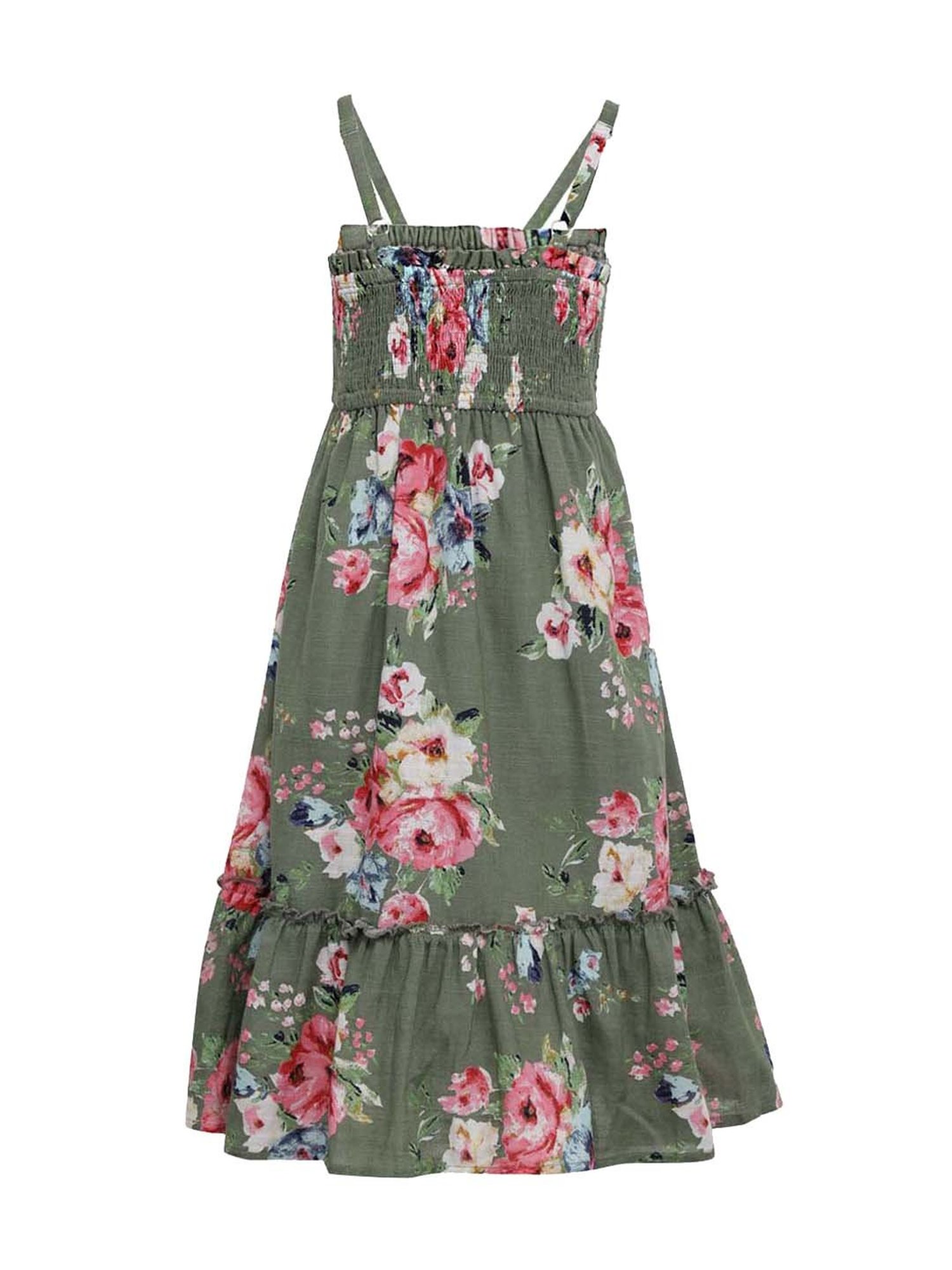 A Little Fable Kids Dark Green Cotton Floral Print Dress
