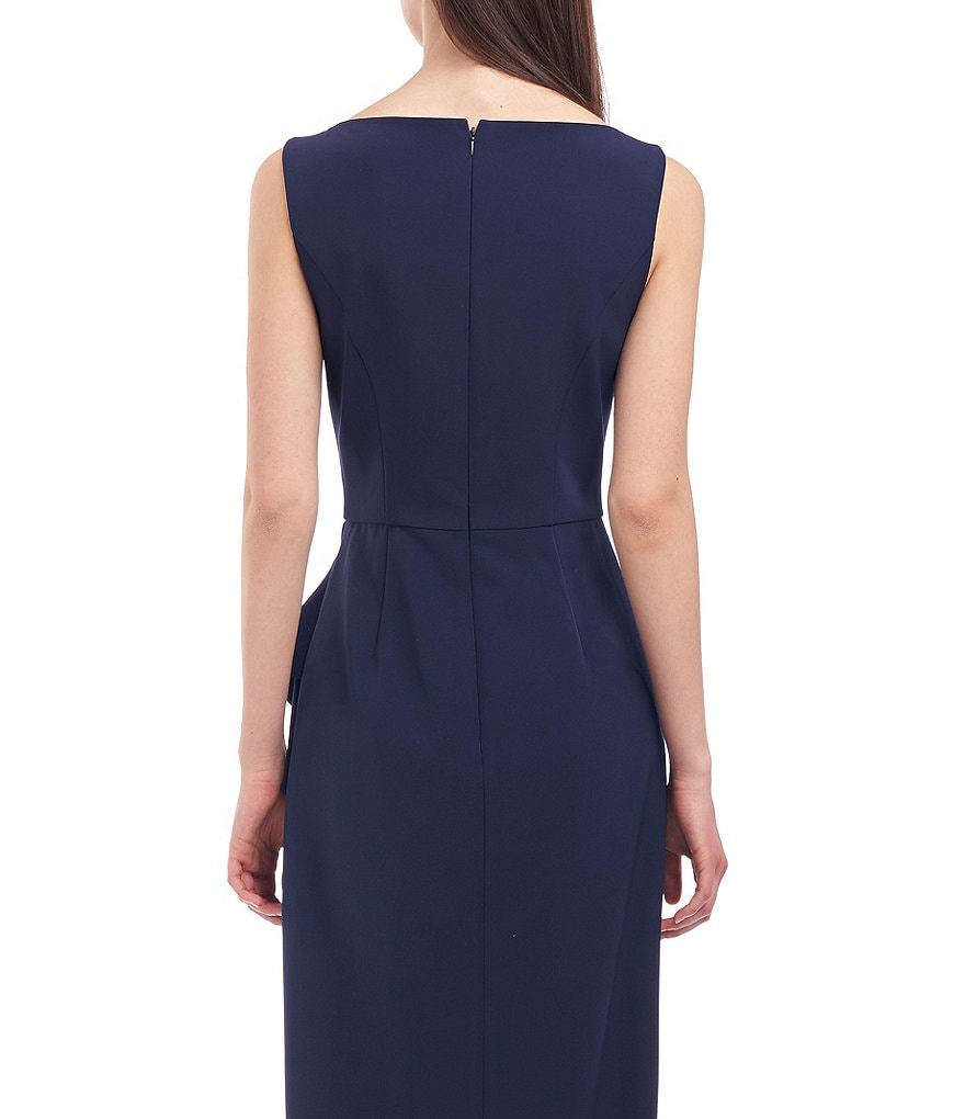 Kay Unger Boat Neck Sleeveless Drape Crepe Long Gown