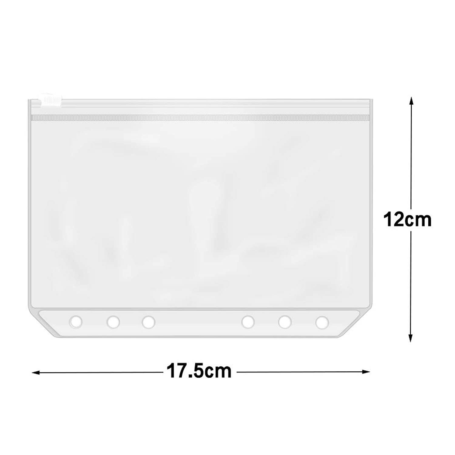 Fyess 30Pcs 6 Holes A6 Size Binder Pockets Plastic Binder Zipper Folders,6-Ring Notebook Binder Loose Leaf Bags,Waterproof Pouch Document Filing Bags (A6)