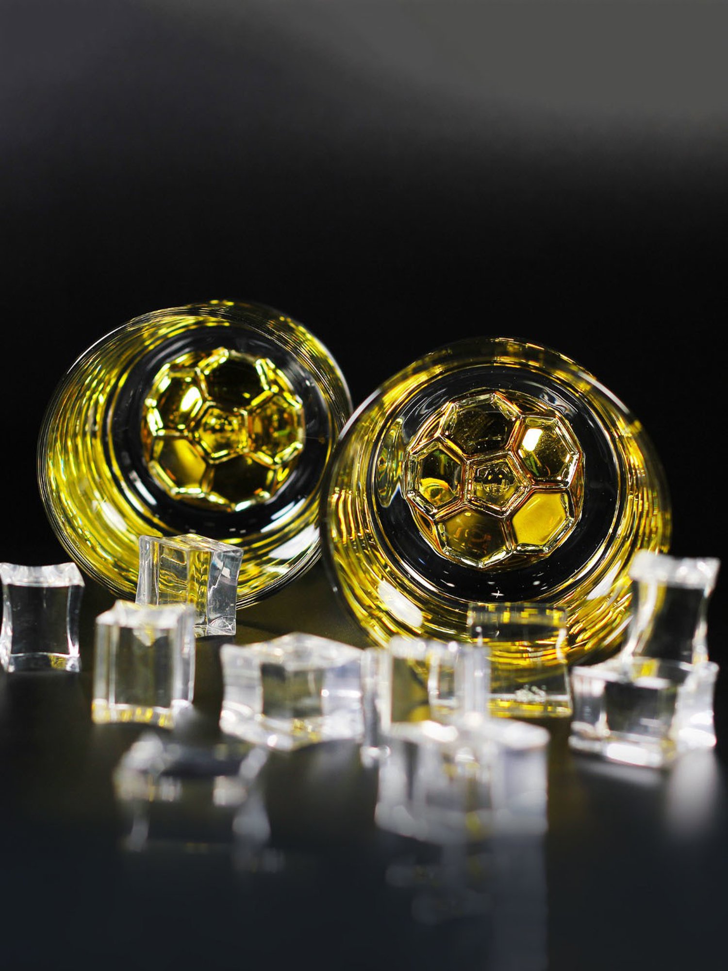 Melbify Gold Football Transparent Whiskey Glass 300ml - Set of 2