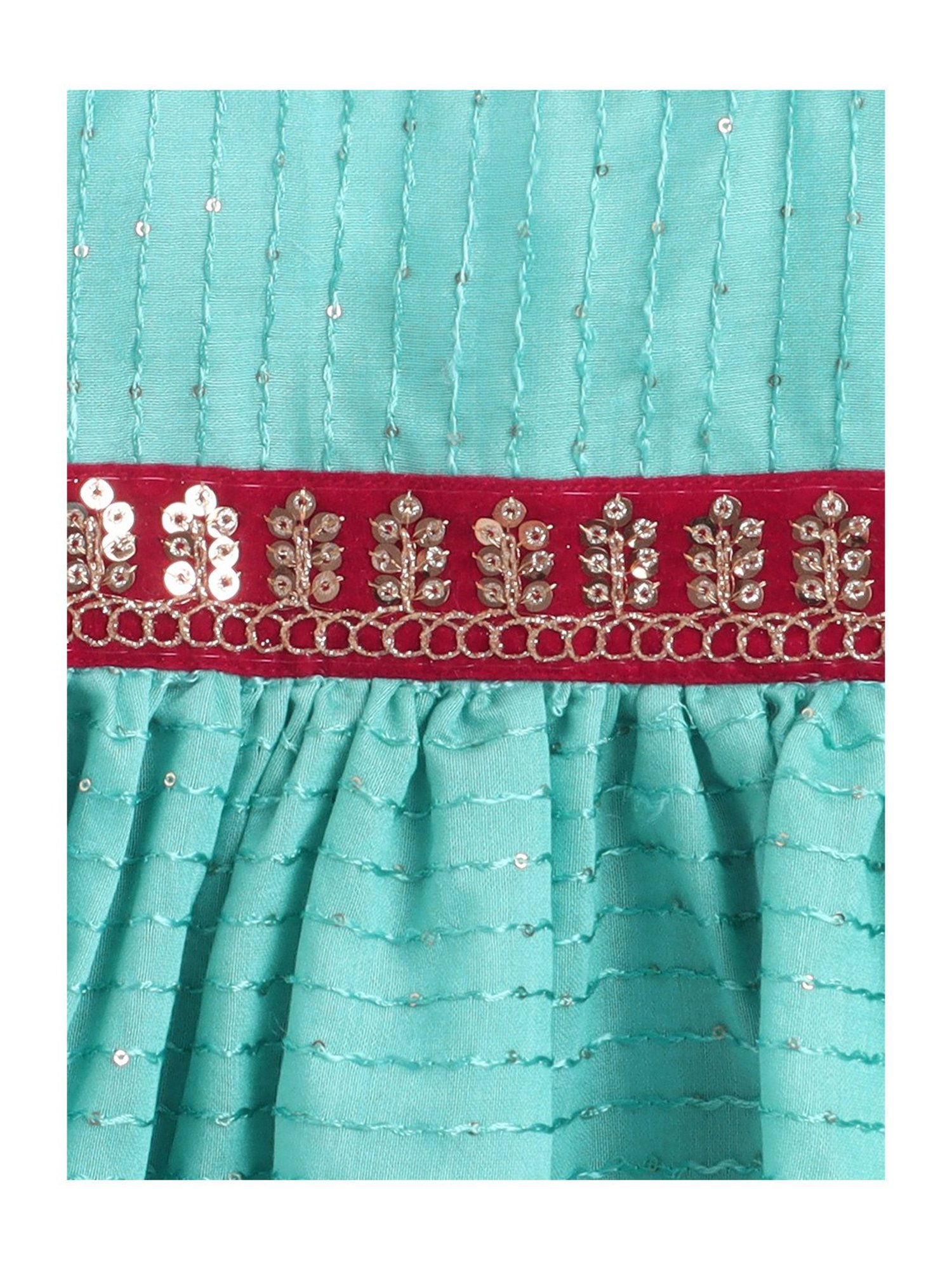 Many Frocks Kids Turquoise Embellished Dress