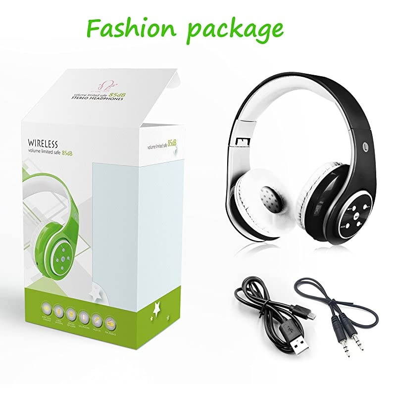 Headphones for Kids, 85db Volume Limited, up to 6-8 Hours Play, Stereo Sound, SD Card Slot, Over-Ear and Build-in Mic Wireless/Wired Headphones for Boys Girls(Black)