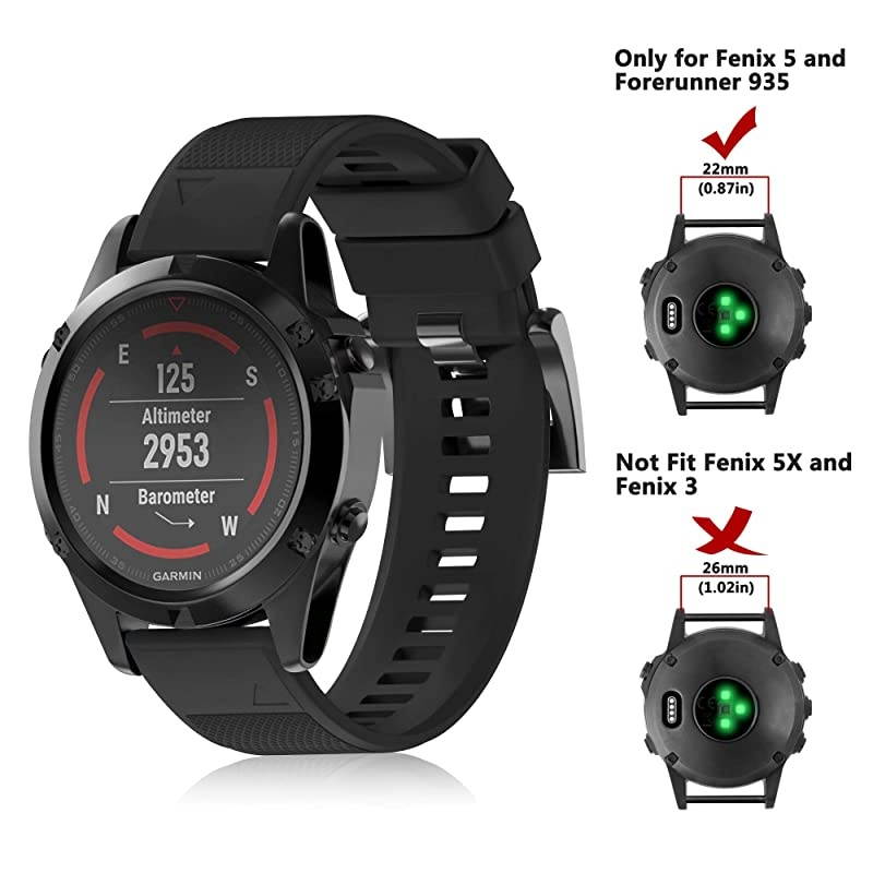 Bands Compatible with Garmin Fenix 5 and Fenix 5 Plus Watch Strap Replacement Silicone Band for Forerunner 935, 945, Approach S60, Not Fit 5X, 5S