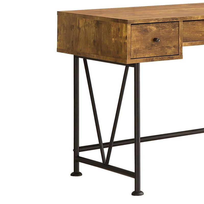 Coaster Home Furniture Analiese Industrial Home Office Writing Study Desk Laptop Table with 3 Storage Drawers and Black Metal Frame, Antique Nutmeg