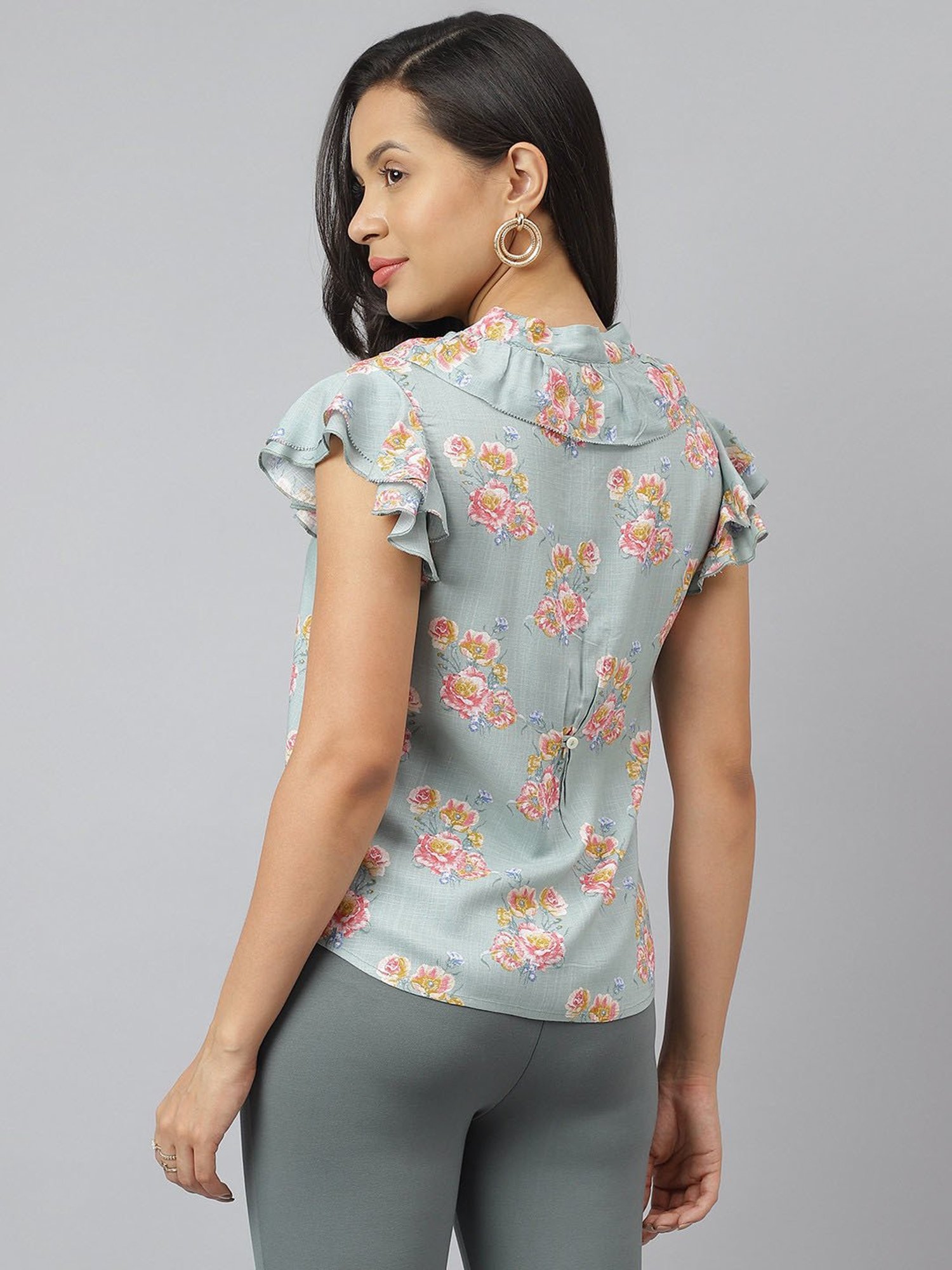 Latin Quarters Light Pewter Floral Print Top