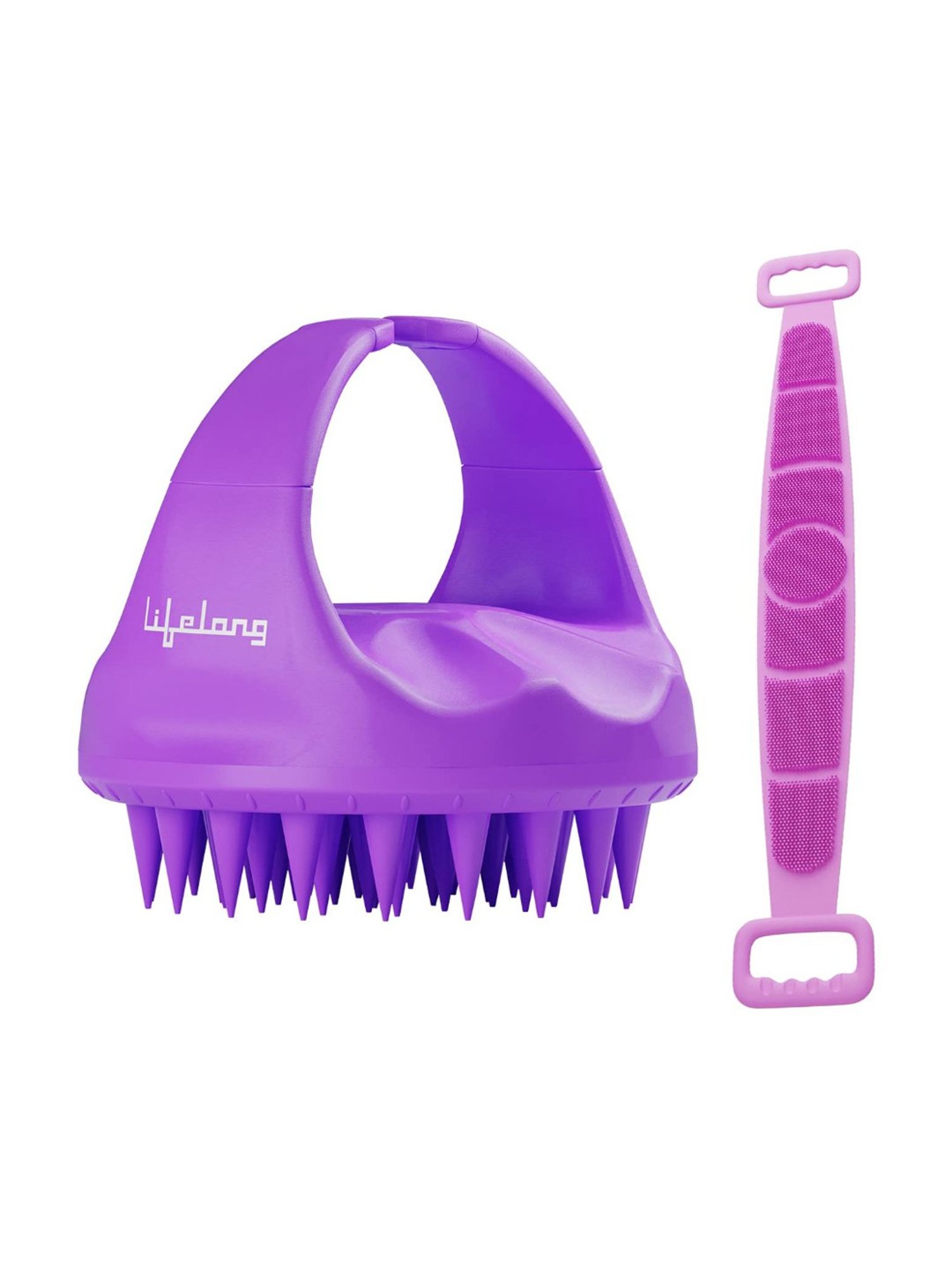 Lifelong LLM666 Silicone Scalp Massager Shampoo Brush with Body Scrubber (Purple)