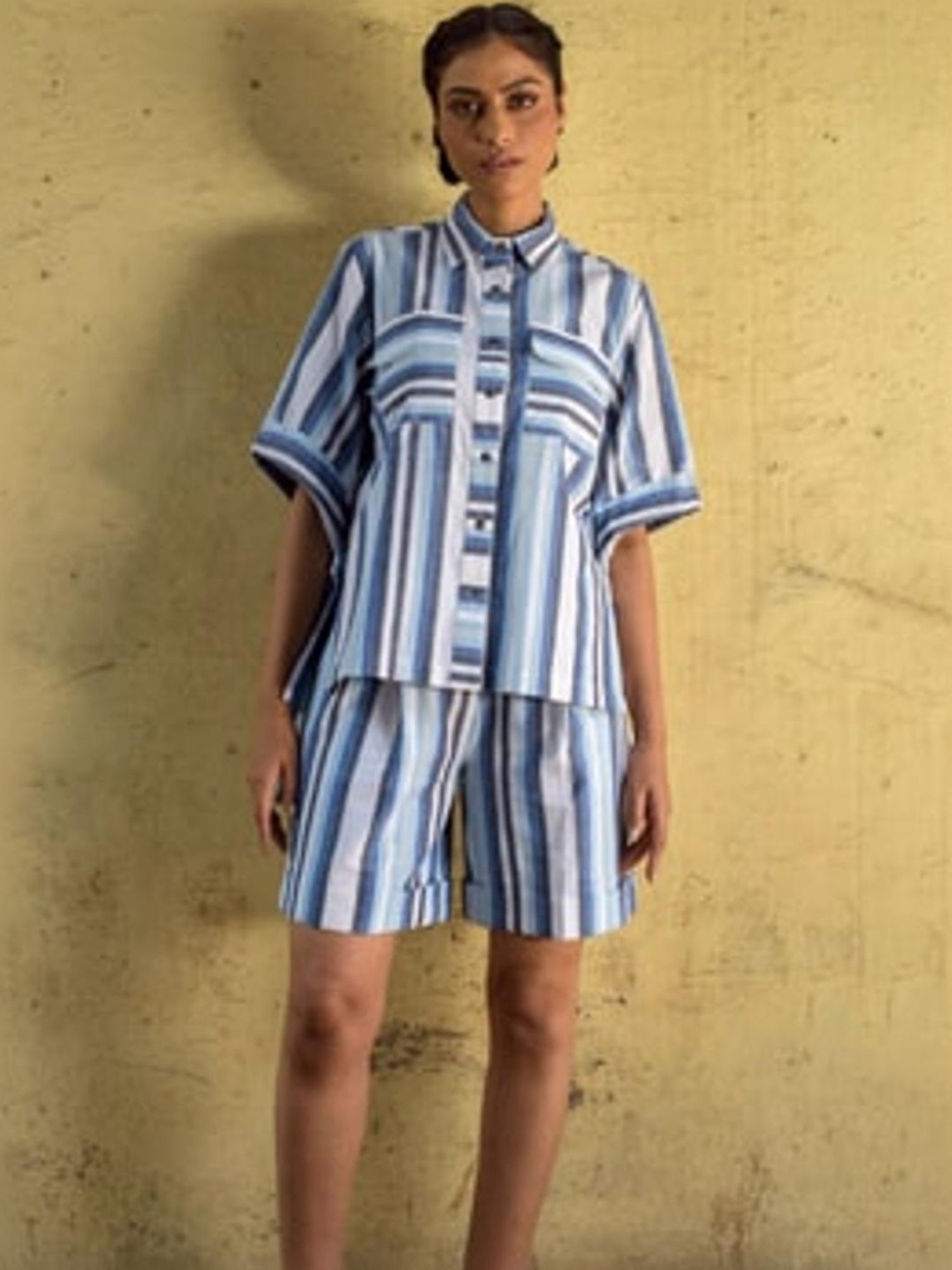 Anushe Pirani Blue & White Fika Knife Pleat Bermudas