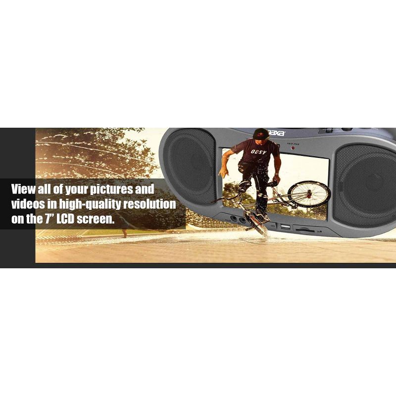 Naxa 7" LCD Bluetooth DVD Boombox - 800 x 400 TFT/LCD Display - Bluetooth 2.1+EDR - 32GB Removable Max memory - Twin Speakers w/ Full-range Drivers