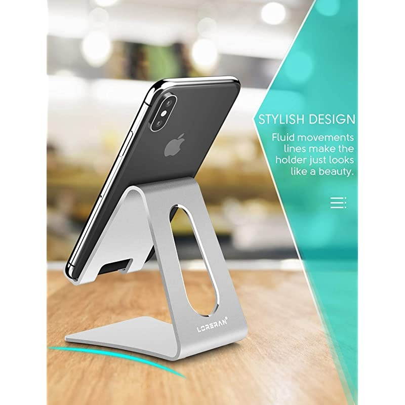 Cell Phone Stand Phone Dock Phone Holder Cradle for Smartphone and Tablet Aluminum Stand Compatible with Samsung iPhone 11 Pro Xs Xs Max Xr X 8 7 6 6s Plus 5 5s 5c Silver