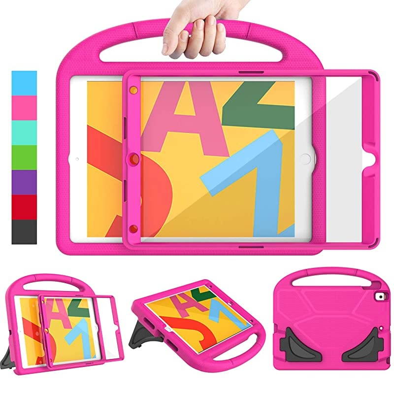 New iPad 8th Generation Case for Kids, iPad 7th Generation Case 2019, iPad 10.2 Case with Screen Protector, Shockproof Lightweight Handle Stand Case for iPad 10.2" 2020 Latest Model, Rose