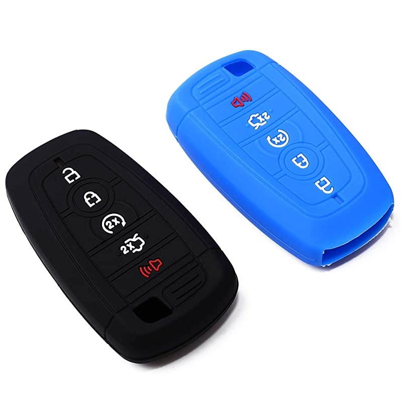 Silicone Car Key Fob Cover Fits Ford Mustang Fusion Explorer Ford FSeries F250 F350 Smart Key Remote Start 1Pcs Black and 1Pcs Blue