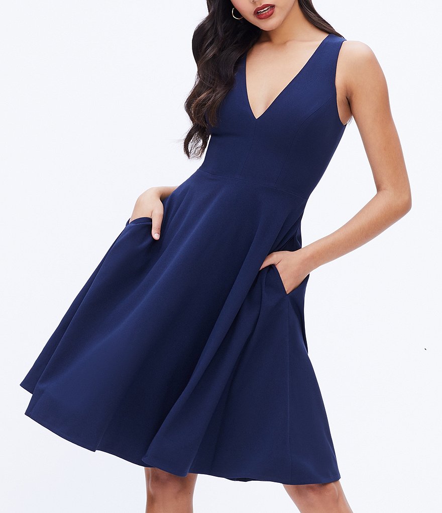 Dress the Population Catalina Crepe V-Neck Sleeveless A-Line Dress