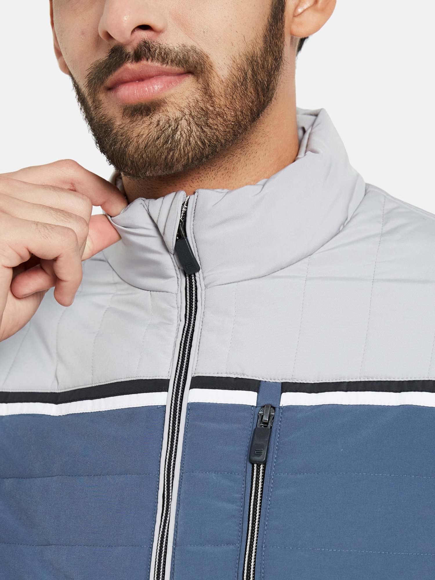 METTLE Light Grey Regular Fit Mock Collar Jacket