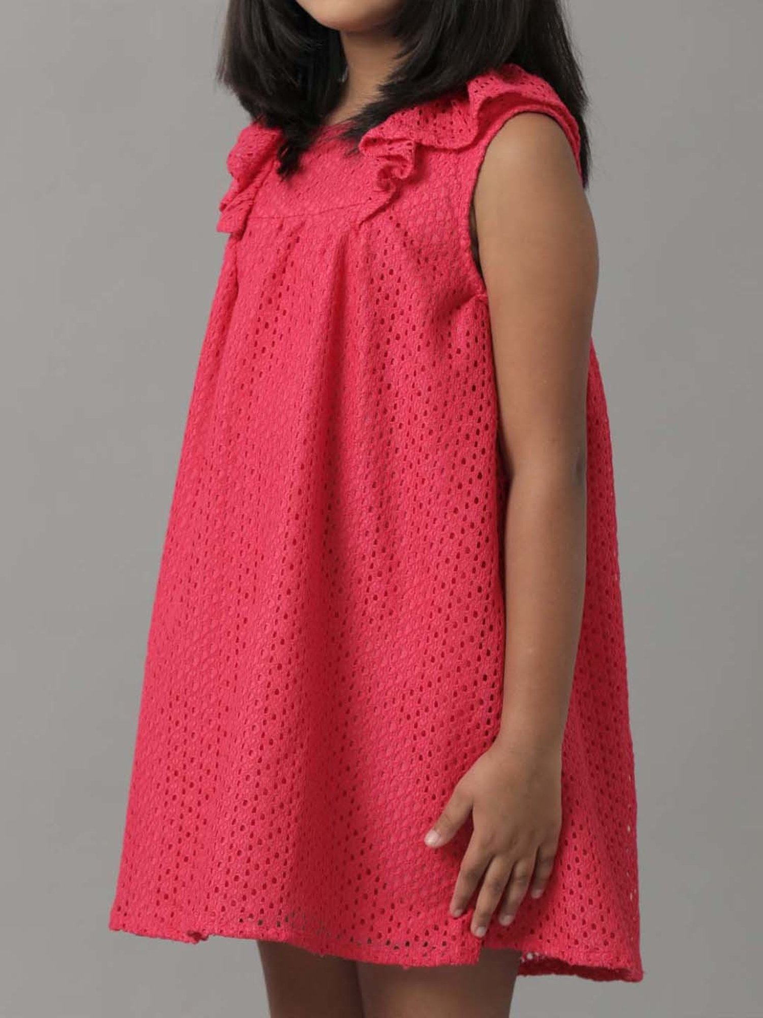 Under Fourteen Only Kids Pink Self Pattern Dress