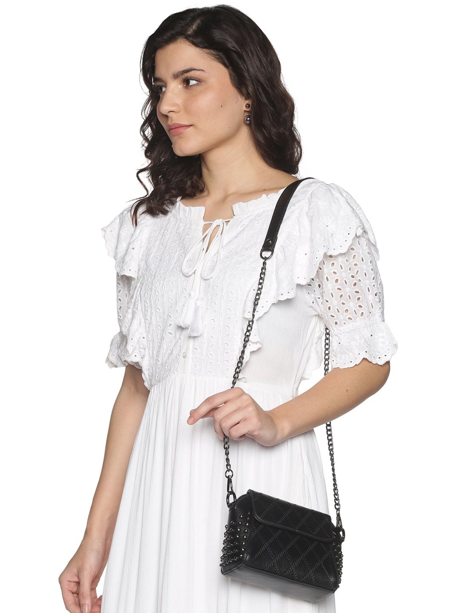 Crusset Black Rivets Small Sling Handbag