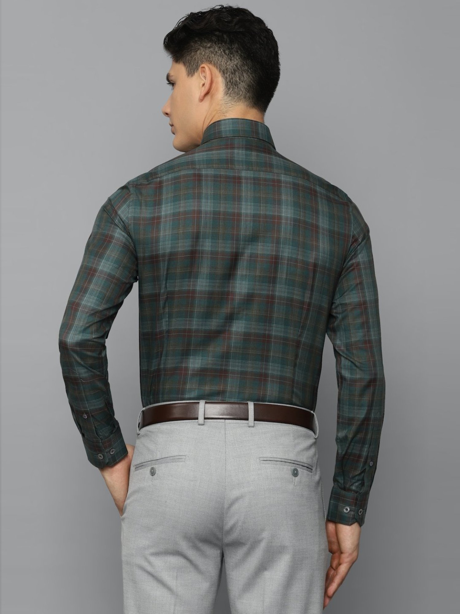 Luxure By Louis Philippe Green Cotton Slim Fit Checks Shirt