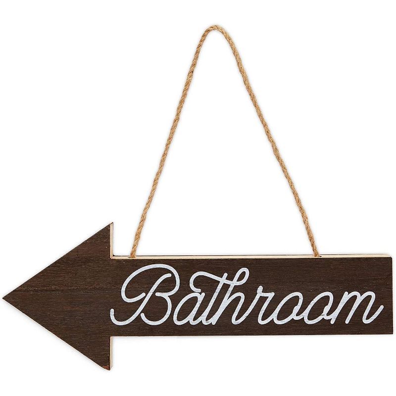 Farmlyn Creek Wooden Arrow Bathroom Sign, Hanging Rustic Wall D'ecor (15.5 x 5.5 Inches)