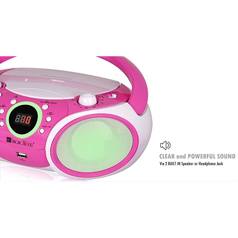 CD Player Boombox, CD/CD-R/CD-RW, Portable w/Bluetooth, USB, AM/FM Radio, Aux Line-Input, Headset Jack, Foldable Carrying Handle and LED Light (Phantom Black)