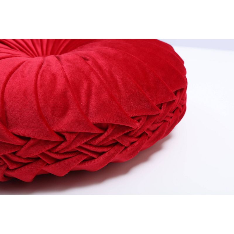 14" Pleated Velvet Round Throw Pillow Red - Pillow Perfect